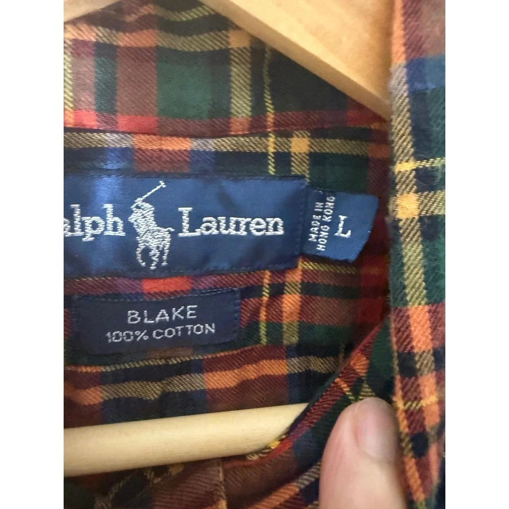 Polo Ralph Lauren Blake Shirt Mens Large Red Green Plaid Cotton Button Down L